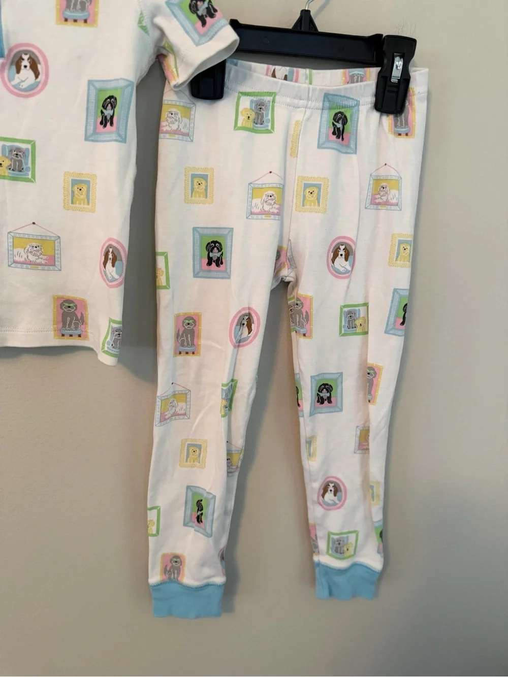 The Beaufort Bonnet Company White Puppy Print Pajama Set with Blue Trim